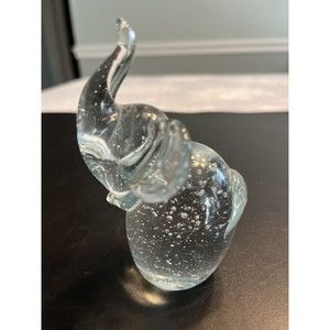 Vintage Art Glass Controlled Bubble Elephant Trunk Up Figurine Paperweight